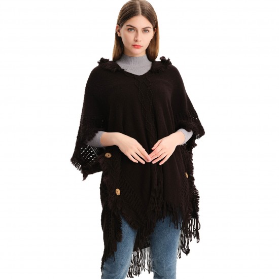 Amazon's popular export quality shawls, large-sized knitted sweaters, button hooded cape shawls for spring, autumn and winter in Europe and America Amazon's popular export quality shawls, large-sized knitted sweaters, button hooded cape shawls for spring, autumn and winter in Europe and America
