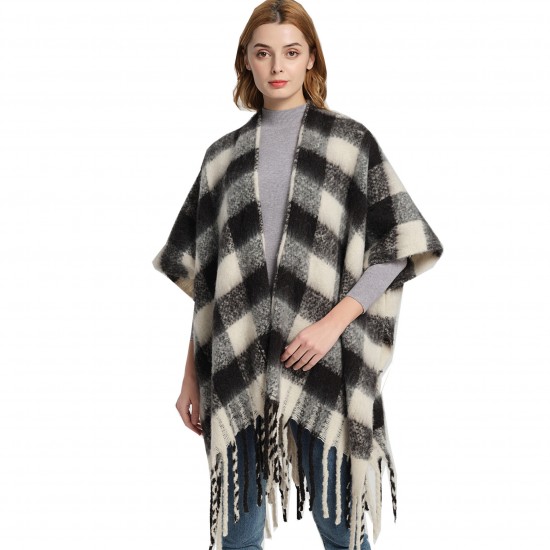 Amazon export European and American autumn and winter black checkered loop yarn imitation mohair thickened tassel shawl custom manufacturer Amazon export European and American autumn and winter black checkered loop yarn imitation mohair thickened tassel shawl custom manufacturer