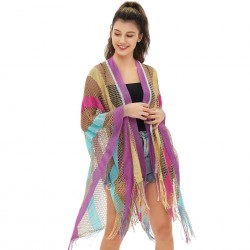 New women's cape with a travel ethnic style, rainbow stripes, summer sun protection, thin and openwork shawl from foreign trade premium products