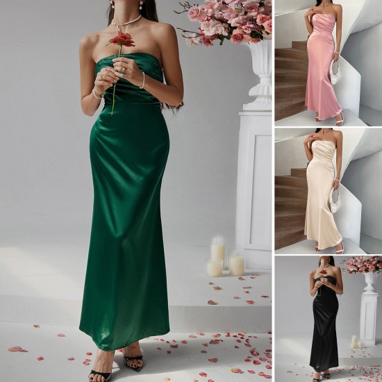 Diyun Cross-border 2025 Spring/Summer European and American French sexy Slimming Solid color strapless evening dress Dress Long Dress Women's wear