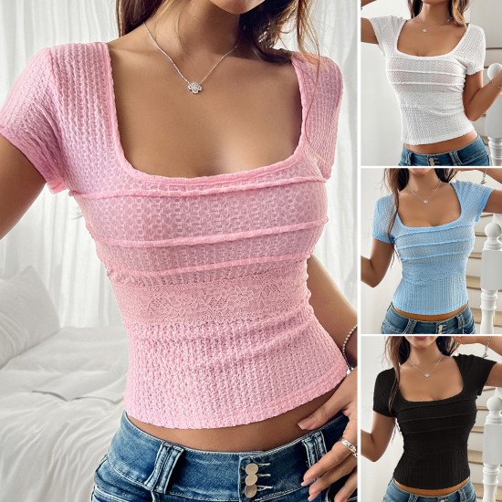Diyun Cross-border European and American 2025 Spring/Summer Y2K top Casual Sexy Backless Tie Bow short-sleeved T-shirt women's wear Diyun Cross-border European and American 2025 Spring/Summer Y2K top Casual Sexy Backless Tie Bow short-sleeved T-shirt women's wear
