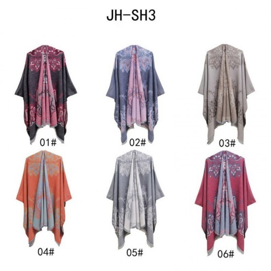 Factory direct supply of geometric jacquard ethnic style travel split tassel shawls and women's capes for spring, autumn and winter in Europe and America Factory direct supply of geometric jacquard ethnic style travel split tassel shawls and women's capes for spring, autumn and winter in Europe and America