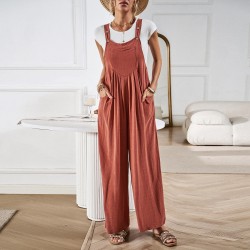 Diyun European and American cross-border women's clothing Amazon solid color Overalls 2023 Summer Export Loose wide-leg one-piece pants