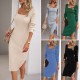 Diyun's European and American cross-border Amazon square-neck woolen dress for autumn and winter 2023, an elegant and form-fitting long dress for foreign trade Diyun's European and American cross-border Amazon square-neck woolen dress for autumn and winter 2023, an elegant and form-fitting long dress for foreign trade