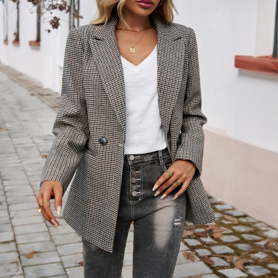 Diyun Cross-border 2024 Autumn/Winter Amazon European and American women's outerwear, elegant commuting color contrasting lapel button-up small suit