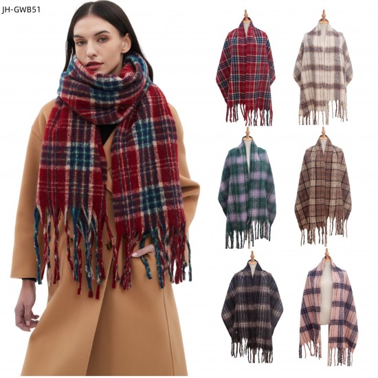 Cross-border foreign trade European and American autumn and winter new style circle sand imitation mohair fringed check scarf shawl custom manufacturer