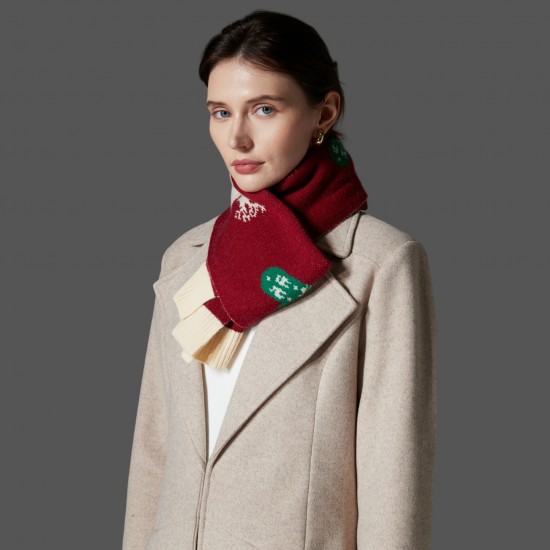 Amazon Premium Cross-border trade European and American autumn and winter new red and green Christmas scarves, deer wool knitted scarves Amazon Premium Cross-border trade European and American autumn and winter new red and green Christmas scarves, deer wool knitted scarves