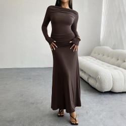 Diyun Cross-border 2024 Autumn/Winter Amazon European and American foreign Trade Women's Clothing, solid color, body-hugging one-shoulder dress