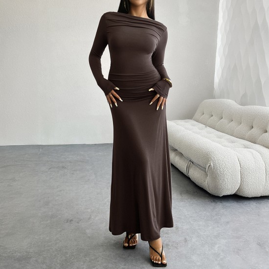 Diyun Cross-border 2024 Autumn/Winter Amazon European and American foreign Trade Women's Clothing, solid color, body-hugging one-shoulder dress