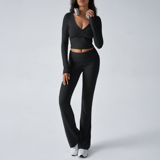 Diyun 2024 Cross-border European and American Women's Clothing Amazon Casual, sporty, Slimming Knitted long-sleeved and long-Pants Two-piece Set