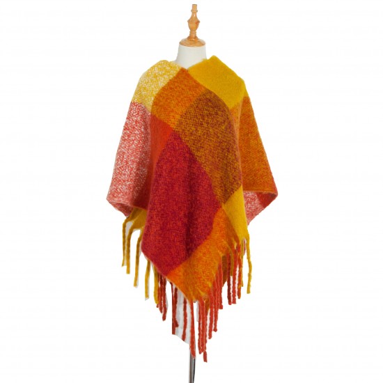 Custom-made European and American autumn and winter loop gauze thickened with tassels and checkered pullover shawl cape in stock from the manufacturer Custom-made European and American autumn and winter loop gauze thickened with tassels and checkered pullover shawl cape in stock from the manufacturer