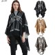 New European and American autumn and winter faux cashmere black and white checkered leather button-split shawl for women's capes manufacturer New European and American autumn and winter faux cashmere black and white checkered leather button-split shawl for women's capes manufacturer