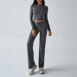 Diyun Cross-border Foreign Trade 2024 Autumn/Winter Y2K Casual Sporty Style Slimming Long-sleeved top Lace-up long Pants Set for women