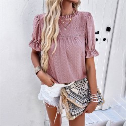 Diyun European and American women's T-shirt Amazon Spring/Summer 2024 Export Casual Solid Color short-sleeved cutout top