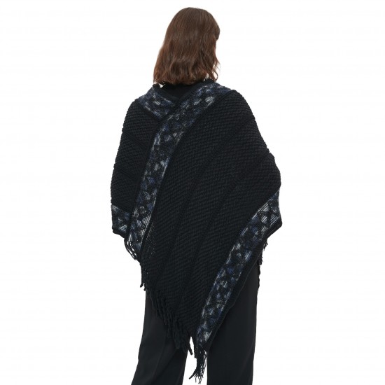 New style of pullover shawl for foreign trade, European and American spring and autumn striped solid color fringed knitted cape shawl in stock wholesale factory
