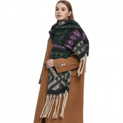 New foreign trade shawl, thickened scarf for autumn and winter in Europe and America, loop gauze, fishbone pattern, thick tassel and large jacquard scarf manufacturer
