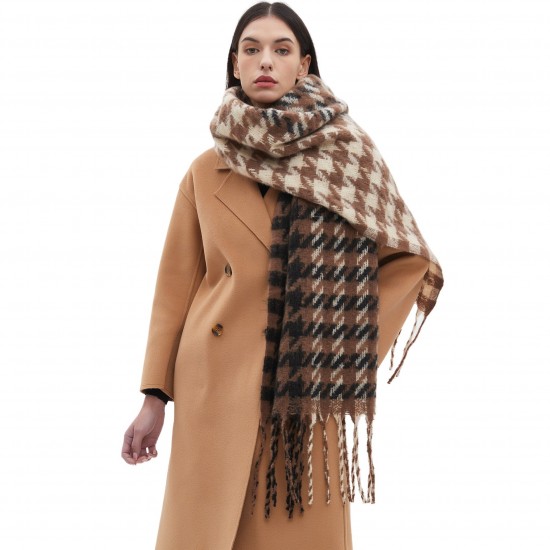 Custom manufacturer of new autumn and winter checkered scarves and shawls in Europe and America with loops, sand imitation mohair, jacquard tassels and checkered patterns Custom manufacturer of new autumn and winter checkered scarves and shawls in Europe and America with loops, sand imitation mohair, jacquard tassels and checkered patterns