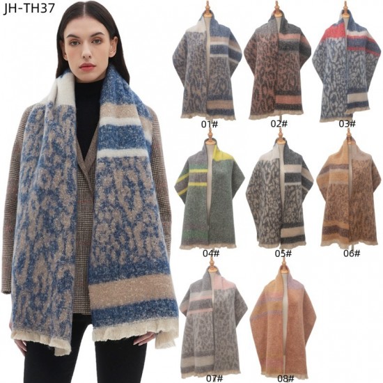 Wholesale manufacturer of new cross-border trade European and American autumn and winter men's and women's short beard jacquard patchwork leopard print scarves Wholesale manufacturer of new cross-border trade European and American autumn and winter men's and women's short beard jacquard patchwork leopard print scarves