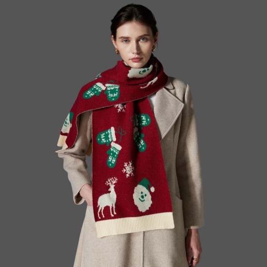 Amazon Premium Cross-border trade European and American autumn and winter new red and green Christmas scarves, deer wool knitted scarves Amazon Premium Cross-border trade European and American autumn and winter new red and green Christmas scarves, deer wool knitted scarves