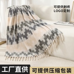 Amazon Blanket 2025 New style European and American autumn and winter loop yarn imitation mohair thickened large shawl jacquard blanket