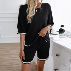 Diyun's European and American cross-border Amazon women's Clothing Spring/Summer 2024 export round-neck Casual short sweater set