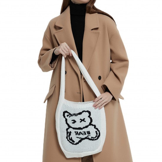 Cross-border knitted bags for foreign trade, Japanese and Korean spring and autumn, white bear casual and laid-back style, single-shoulder bag for girls, hand-carried bag Cross-border knitted bags for foreign trade, Japanese and Korean spring and autumn, white bear casual and laid-back style, single-shoulder bag for girls, hand-carried bag