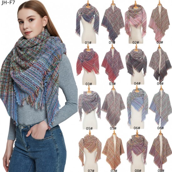 Hot-selling shawls for European and American autumn and winter, full polyester knitted fine check square scarves and scarves in stock, direct supply from the manufacturer Hot-selling shawls for European and American autumn and winter, full polyester knitted fine check square scarves and scarves in stock, direct supply from the manufacturer