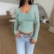 Diyun's European and American cross-border Amazon independent Station 2024 Spring/Summer women's wear, elegant and fitted solid color U-neck long-sleeved top Diyun's European and American cross-border Amazon independent Station 2024 Spring/Summer women's wear, elegant and fitted solid color U-neck long-sleeved top