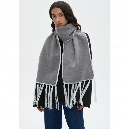 Amazon's popular mid-to-high-end European and American autumn and winter new double-sided tweed solid color tassel scarf manufacturer Amazon's popular mid-to-high-end European and American autumn and winter new double-sided tweed solid color tassel scarf manufacturer