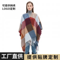 OEM manufacturer of new cross-border foreign trade European and American spring and winter large-tassel colorful large checkered shawls