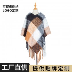 Custom-made European and American autumn and winter loop gauze thickened with tassels and checkered pullover shawl cape in stock from the manufacturer