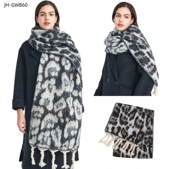 Wholesale of new European and American autumn and winter style circle jacquard leopard print knotted tassel scarves and thick shawls for women Wholesale of new European and American autumn and winter style circle jacquard leopard print knotted tassel scarves and thick shawls for women