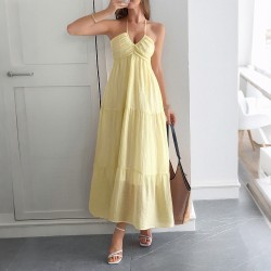 Diyun Cross-border European and American casual vacation halter semi-transparent dress women's clothing 2025 Summer Amazon Independent Station