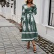 Diyun Cross-border 2024 Autumn/Winter Amazon European and American foreign Trade Women's Wear, elegant color-blocking printed V-neck long-sleeved dress
