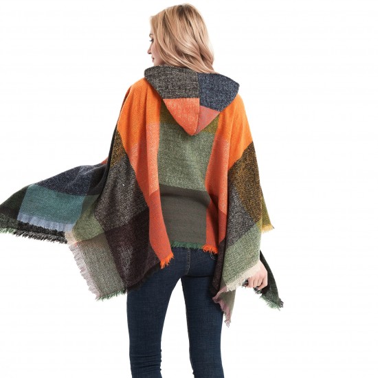 New large-checked women's pullover capes, hooded cloaks and shawls for spring, autumn and winter, directly supplied by the factory for export to Europe and America New large-checked women's pullover capes, hooded cloaks and shawls for spring, autumn and winter, directly supplied by the factory for export to Europe and America