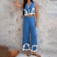 Diyun's Spring/Summer 2025 Cross-border Amazon European and American Leisure vacation Storm: Misia Geometric color-blocking Pants Set for women Diyun's Spring/Summer 2025 Cross-border Amazon European and American Leisure vacation Storm: Misia Geometric color-blocking Pants Set for women