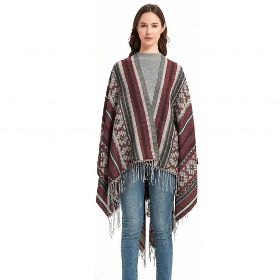 Factory direct supply of geometric jacquard ethnic style travel split tassel shawls and women's capes for spring, autumn and winter in Europe and America Factory direct supply of geometric jacquard ethnic style travel split tassel shawls and women's capes for spring, autumn and winter in Europe and America