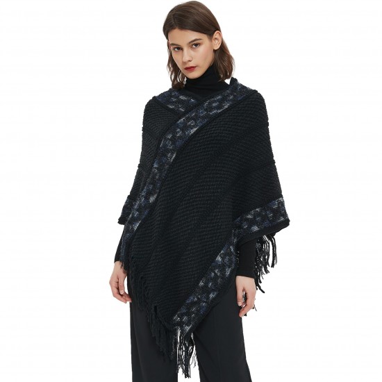 New style of pullover shawl for foreign trade, European and American spring and autumn striped solid color fringed knitted cape shawl in stock wholesale factory