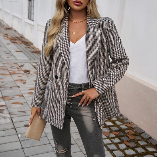 Diyun Cross-border 2024 Autumn/Winter Amazon European and American women's outerwear, elegant commuting color contrasting lapel button-up small suit