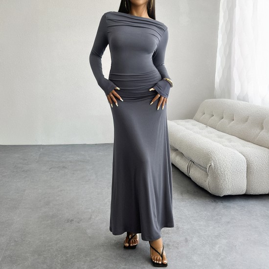 Diyun Cross-border 2024 Autumn/Winter Amazon European and American foreign Trade Women's Clothing, solid color, body-hugging one-shoulder dress