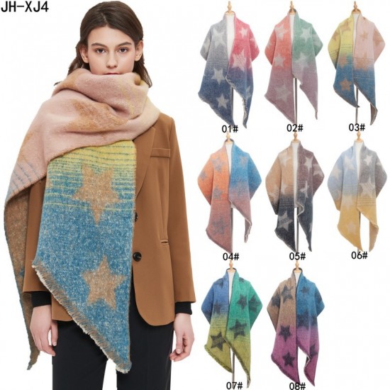 Foreign trade 2023 New style warm shawl for women, European and American autumn and winter, loop yarn jacquard color-blocked star diagonal scarf manufacturer Foreign trade 2023 New style warm shawl for women, European and American autumn and winter, loop yarn jacquard color-blocked star diagonal scarf manufacturer