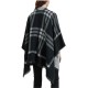 New European and American autumn and winter faux cashmere black and white checkered leather button-split shawl for women's capes manufacturer New European and American autumn and winter faux cashmere black and white checkered leather button-split shawl for women's capes manufacturer