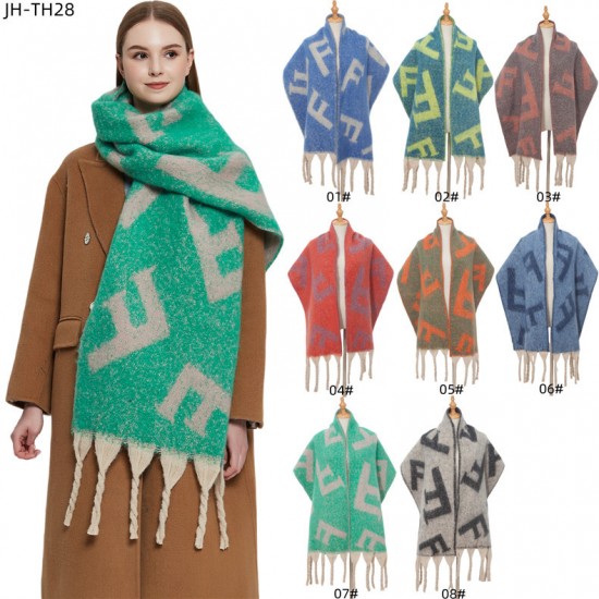 2023 new style shawl for export to Europe and America autumn and winter, thickened scarf ring, thick tassel jacquard letter scarf manufacturer