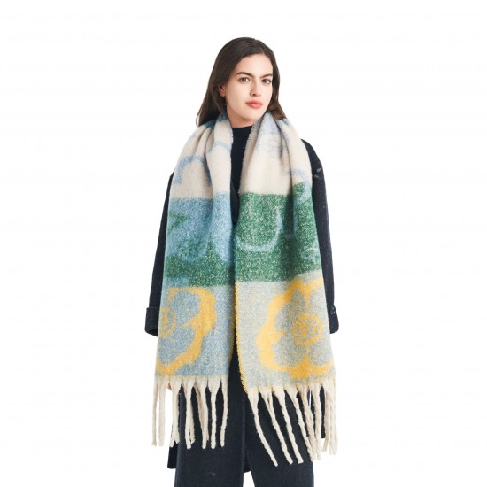 Cross-border Amazon bestseller, new autumn and winter collection of European and American jacquard four-leaf flower scarves with loop yarn imitation mohair Cross-border Amazon bestseller, new autumn and winter collection of European and American jacquard four-leaf flower scarves with loop yarn imitation mohair