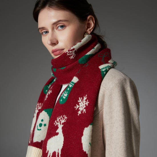 Amazon Premium Cross-border trade European and American autumn and winter new red and green Christmas scarves, deer wool knitted scarves Amazon Premium Cross-border trade European and American autumn and winter new red and green Christmas scarves, deer wool knitted scarves