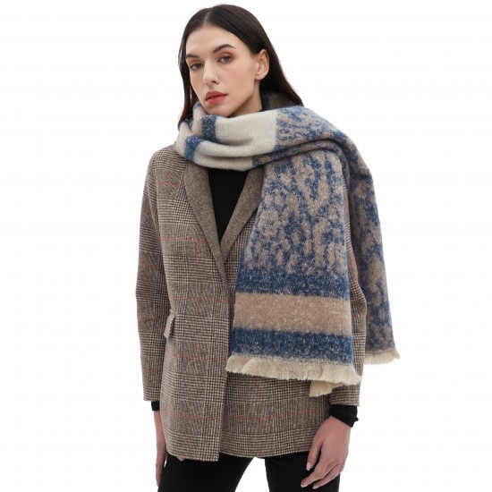 Wholesale manufacturer of new cross-border trade European and American autumn and winter men's and women's short beard jacquard patchwork leopard print scarves Wholesale manufacturer of new cross-border trade European and American autumn and winter men's and women's short beard jacquard patchwork leopard print scarves