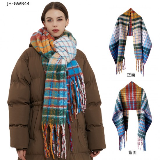 2023 New foreign trade European and American imitation mohair rainbow checkered scarf Women's winter scarf thickened warm shawl 2023 New foreign trade European and American imitation mohair rainbow checkered scarf Women's winter scarf thickened warm shawl