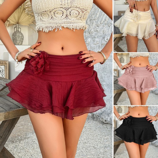 Diyun Cross-border 2025 Spring/Summer European and American short skirts, children's wear, Bohemian casual vacation solid color flower skirts
