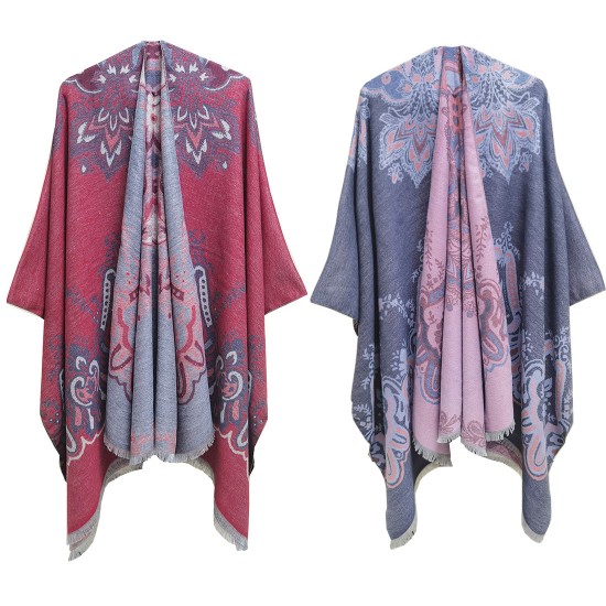 Factory direct supply of geometric jacquard ethnic style travel split tassel shawls and women's capes for spring, autumn and winter in Europe and America Factory direct supply of geometric jacquard ethnic style travel split tassel shawls and women's capes for spring, autumn and winter in Europe and America
