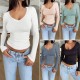 Diyun's European and American cross-border Amazon independent Station 2024 Spring/Summer women's wear, elegant and fitted solid color U-neck long-sleeved top Diyun's European and American cross-border Amazon independent Station 2024 Spring/Summer women's wear, elegant and fitted solid color U-neck long-sleeved top